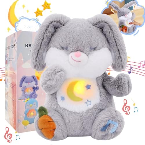 Breathing Stuffed Animal, Soothe Snuggle Bunny Plush, Sleep Buddy Soothing Stuffed Bunny for Anxiety Adults and Kids, Volume Control Easter Bunny Gifts with Realistic Breathing and Lights Music - Image 1