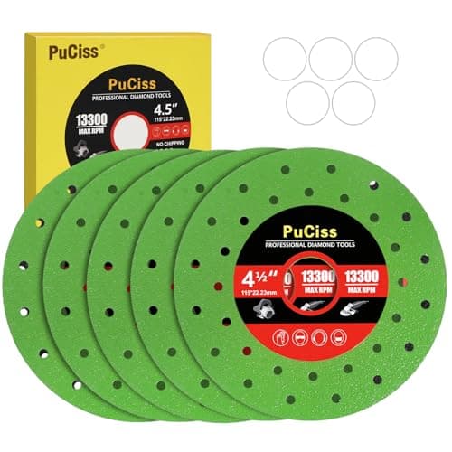 PuCiss 4-1/2 Inch Diamond Rock Slab Grinding Disc for Angle Grinder, 7/8" Arbor Ultra Thin Multi-Material Cutting Disc for Tile, Granite，Marble, Glass- 5 Pack