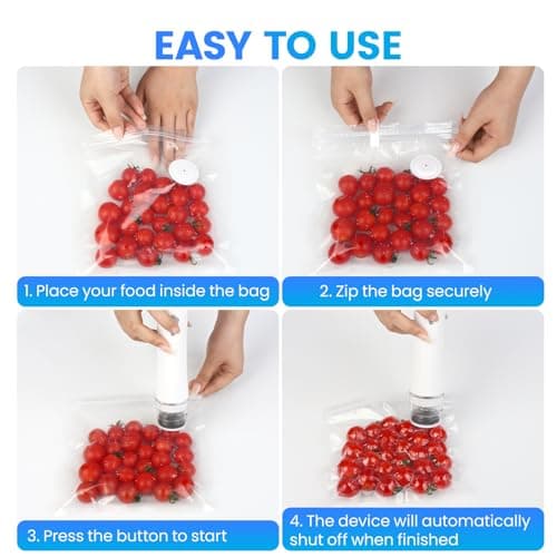 Gikxki Vacuum Sealer for Food with Visible Tank, Handheld Vacuum Sealer Machine with 30 Reusable Bags for 5X Longer Freshness, Wireless & Portable, White - Thumbnail 6