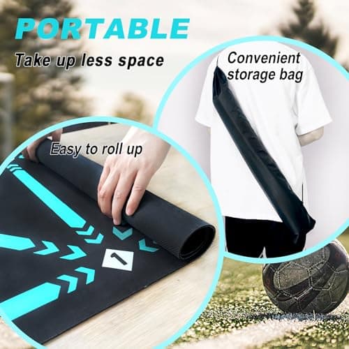 ECENUR Football Footstep Training Mat, Soccer Training Mat 35 * 24IN, Soccer Skills Training Equipment with Storage Bag and Soccer Return Trainer Net (Black-Blue) - Thumbnail 6