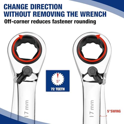 WORKPRO 7-Piece 3-in-1 Reversible Ratchet Wrench Set, Metric 8mm to 17mm, 6PT & 12PT & Open-End Wrenches, 72-Teeth Ratcheting Combination Wrench with Rolling Pouch - Thumbnail 5
