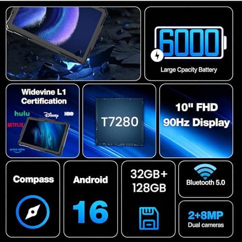 SCREENOVATE Tablet 10 Inch Android 16 Tablet, 32GB RAM 128GB ROM, 1TB Expansion, Octa-core, Large Capacity Battery, 5MP + 8MP Dual Camera, 5G/2.4G WiFi, Bluetooth 5.0, GPS, Drop-Proof Case - Thumbnail 5