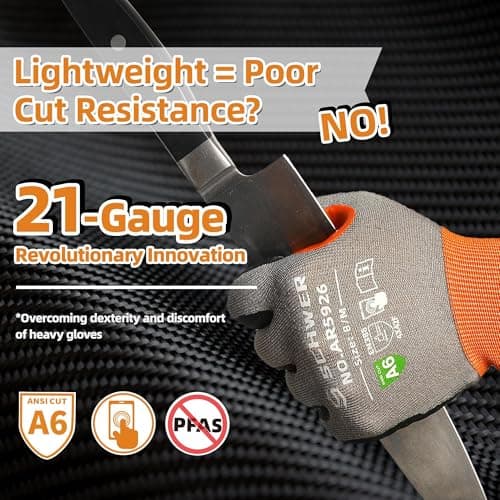 Schwer A6 AIR-SKIN Cut Resistant Work Gloves, Comfortable & Breathable, 21-Gauge Seamless Knit Flexible Safety Working Gloves with Grip for Refined Tasks, Touch-screen, 1 Pair, S, AR5926 - Thumbnail 6
