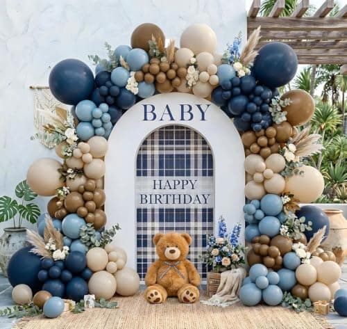 Double Stuffed Navy Blue Brown Balloon Arch Garland Kit - Image 1