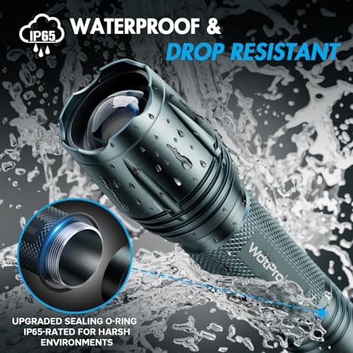 WdtPro LED Flashlight High Lumens SR2000 Pro, 2 Pack Brighter Tactical Flashlights with 5 Modes & Zoomable, Powerful Mini Flash Light for Emergency, Camping, Hiking (Grey) - Thumbnail 5