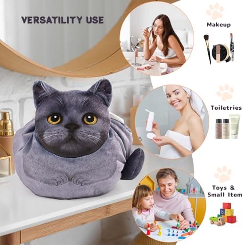 Openhaha Drawstring Makeup Organizer, Travel Cosmetic Pouch - Cat Gift for Women, Lay Flat Makeup Bag Gifts for Cat Lovers - Thumbnail 6