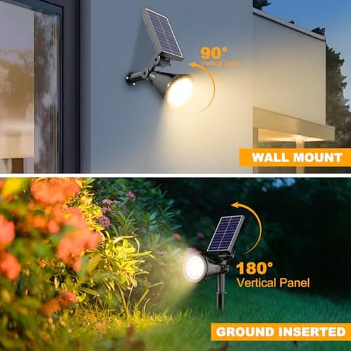Solar Spotlight Outdoor Waterproof, 36 LED Outdoor Solar Lights with 2200mAh, 2-in-1 Wall or Ground Solar Flood Lights for Yard, Garden, Pathway, Auto On/Off Landscape Lighting- 4 Pack (Warm White) - Thumbnail 3