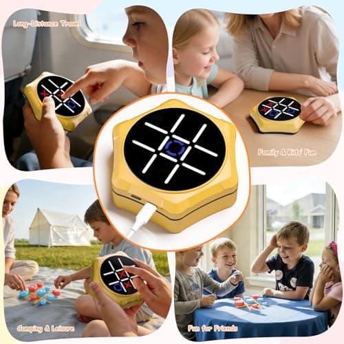 VDPDO Electronic Tic Tac Toe Game, 5-in-1 Electric Tic Tac Toe with Mute & Rechargeable - Handheld Travel Board Game for Kids Ages 4+, Adults, Family - Educational Learning Toy for Boys Girls, Yellow - Thumbnail 6