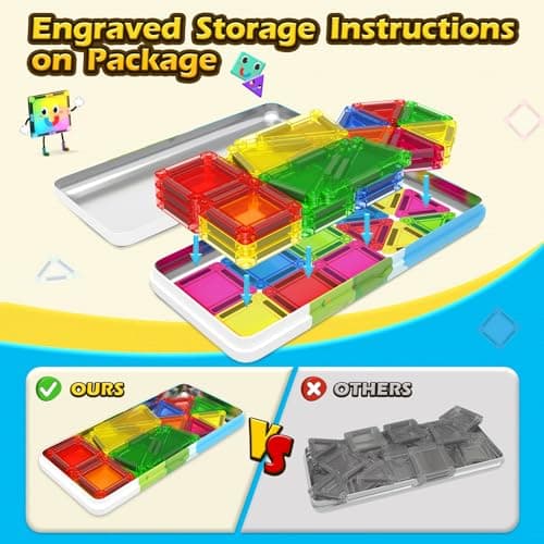 Coodoo Magnetic Tiles for Kids Ages 4-8 Toddler Toys Magnetic Blocks Building Toy STEM Outdoor Kids Toys Gift for Boys & Girls 3+ Year Old, Pocket-Sized Mini Tiles for Classroom Must Haves - Thumbnail 6