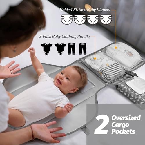 Portable Diaper Changing Pad - Changing Pad Portable with Wipes Pocket, Waterproof Diaper Changing Mat, Portable Changing Pad for Baby, Newborn Gift (Grey Arrows) - Thumbnail 3