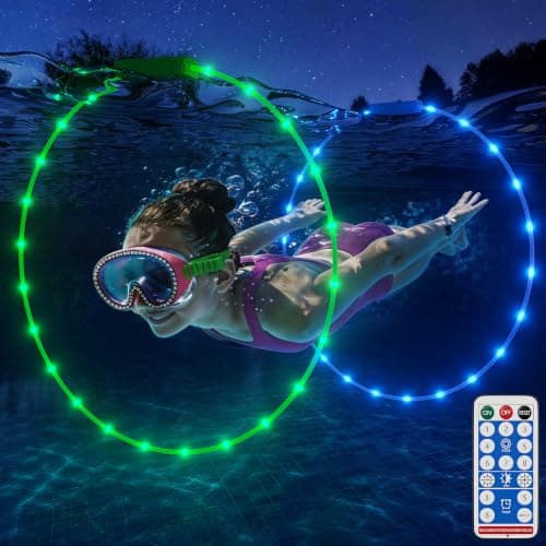 Ketom Solar Pool Diving Rings with Light for Kids 4-12 Pool Diving Toys Swim Thru Ring Underwater Water Games Training Sports for Boys/Girls Blue Green 2pc - Image 1