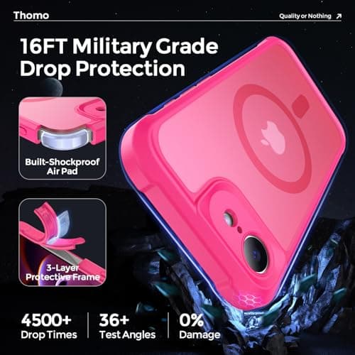 Thomo Magnetic for iPhone 17e Case/iPhone 16e Case, [Full Camera Protection] [Compatible with Magsafe] Military-Grade Shockproof, Anti-Fingerprint Translucent Matte Phone Case,Hot Pink - Thumbnail 5