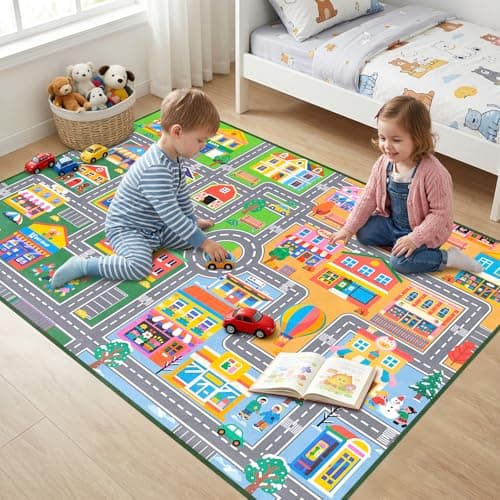 IWRJFQWR Car Rug Play Mat for Kids Room, Road Rug for Kids Floor Educational Learning Track Road Rugs Decorate Nursery Toddler Preschool Bedroom Playroom Decor Mat, 2.5 x 4 Feet - Image 1