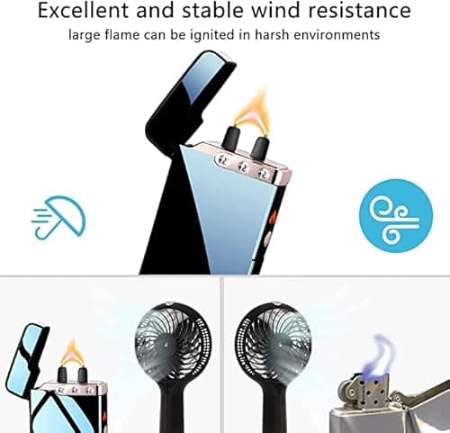RSBYE Electric Lighters Rechargeable USB Windproof Flame Lighter Plasma Arc Electronic Lighter with LED Battery Indication for Outdoors Camping, Candles, Incense Stick (Ice Black) - Thumbnail 3