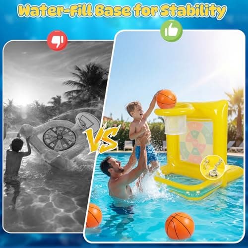 TicTac Shot Pool Toys Games for Kids & Adults, 2-in-1 Pool Basketball Hoop & Dart Target, Family Pool Party Games with Multiple Balls - Yellow - Thumbnail 4