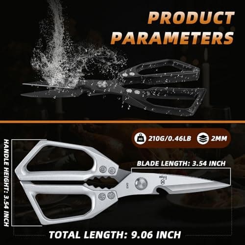 Ethyxe Kitchen Scissors Set - Heavy Duty Japanese Style, Dishwasher Safe, All Purpose Meat Cutting Shears, Sharp Food Scissors for Chicken Bones, Turkey, Fish & Vegetables - Thumbnail 4