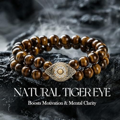 Evil Eye Bracelets for Men, 8MM Black Obsidian Lapis Lazuli Tiger Eye Stretch Beaded Protection Bracelet Guardian Jewelry Gifts with Meaning Card Meaningful Gift for Him (Birthday/Graduation/New Job) - Thumbnail 2