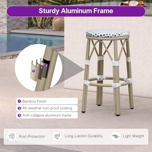 PURPLE LEAF Outdoor Counter Stool 2-Pack Champagne Finish Indoor Barstools - Thumbnail 4