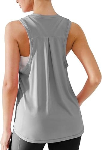 BRXL Lightweight Quick Dry Women's Muscle Tank Top Racerback Sleeveless Loose Fit Gym Athletic Workout Shirts Grey - Image 1