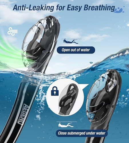 Aegend Dry Snorkel, Easy-Breath Free Diving Snorkel for Snorkeling Scuba Diving Freediving Swimming, with Top Dry Valve and Food-Grade Silicone Mouthpiece for Adult Youth, Black - Thumbnail 2