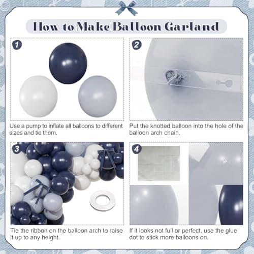 Navy Blue White Balloons Arch Kit, Blue Jean and White Balloons Arch Garland with Bows for Blueberry Denim Coquette Birthday Baby Shower Wedding Gender Reveal Decorations - Thumbnail 5