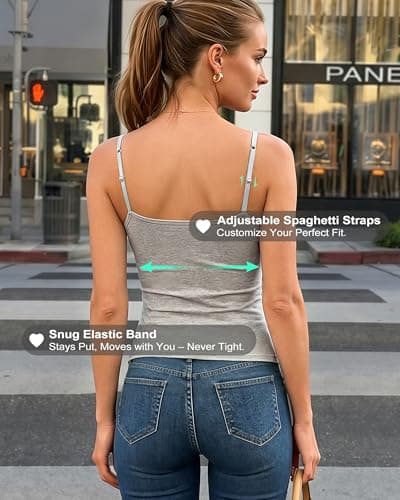 leviace 3 Pack Padded Camisole Tops for Women - Double Lined Adjustable Spaghetti Strap Built-in Bra Shirts Sleeveless Layering Cami Basic Tank Top Fitted Summer Cloth Undershirt 2026, Neutrals, S - Thumbnail 6