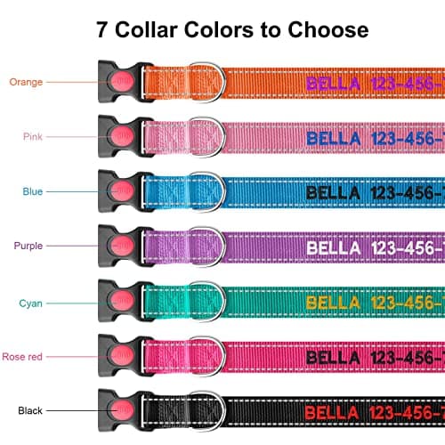 Personalized Dog Collar - Reflective Custom Embroidered with Pet Name and Phone Number for Boy and Girl Dogs, 4 Adjustable Sizes, XSmall,Small, Medium and Large - Thumbnail 3