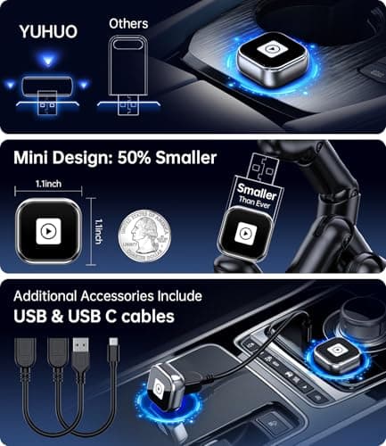 YUHUO Wireless Carplay Adapter, Wired CarPlay to Wireless,Mini USB Design for Car Play&Android Auto, 2025 Upgrade Easy Use Fast Stable Connection for iPhone (Gray) - Thumbnail 2