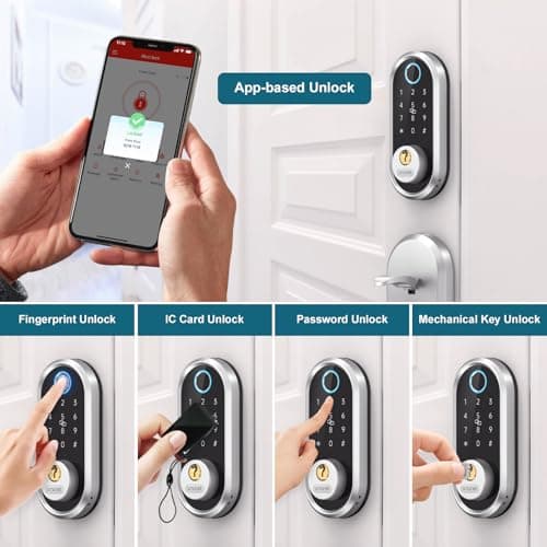 Smart Lock Deadbolt - Bluetooth Keyless Entry Door Lock for Front Door, Fingerprint Electronic Keypad Door Lock with App Control & Remote eKey Sharing, Easy Installation for Home, Silver - Thumbnail 5