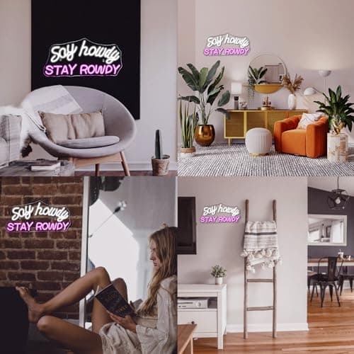 VVYXX Say Howdy Stay Rowdy Neon Sign Wall Decor Dimmable Neon Light for Man Cave Pub Beer Bar Bedroom Recreation Room Gift - Thumbnail 6