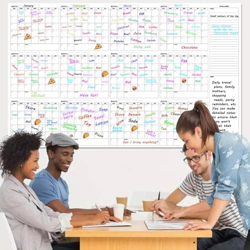 Large Dry Erase Calendar for Wall - 12-Month Undated Wall Calendar Dry Erase, 34" x 60", Reusable Yearly Calendar with Two Markers, Great Layout Dry Erase Wall Calendar for Home School or Office - Thumbnail 6