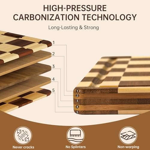 3 Pack Checkered Bamboo Cutting Board Set, Decorative End Grain Thick Wood Cutting Board, Crack-Resistant, Heavy Duty Non-slip Chopping Boards, Aesthetic Serving Trays for Home Decor, Gift - Thumbnail 3