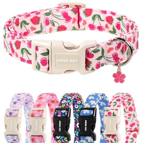 ARING PET Dog Collar, Cute Spring Summer Strawberry Cherry Pet Collars for Puppy Small Medium Large Boy Girl Dogs-M, for Daily Outdoor Walking Training