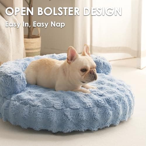 EHEYCIGA Soft Dog Couch Bed for Large Dog, Fluffy Medium Dog Bed with Removable Washable Cover, Bolster Pet Sofa, Waterproof and Non-Slip, 36" x 36"x 9", Blue - Thumbnail 3