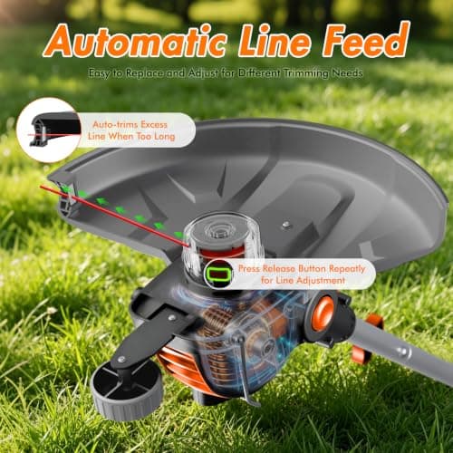 Electric Weed Wacker String Trimmer:2 x 4.0Ah Batteries Cordless Weed Eater, 21V Battery Powered, Grass Edger Lawn Tool with Fast Charger,12" Cutting Width Eco Friendly - Thumbnail 5