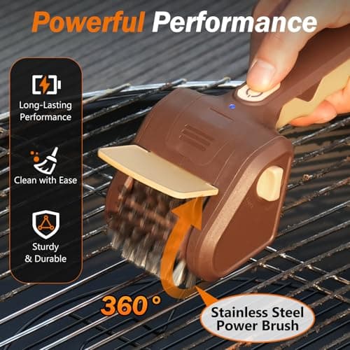 Lrly Electric Grill Brush for Outdoor Grill, Cordless Electric BBQ Grill Cleaner, Rechargeable Grill Cleaning Stainless Steel Brush, Grill Scraper, BBQ Accessories Brown - Thumbnail 2