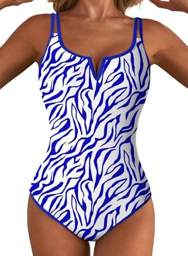 Aleumdr 2026 Tummy Control One Piece Swimsuit Vintage Bathing Suit for Women Zebra Printed Swim Suit Modest Push Up Swimwear Sky Blue Small - Image 1
