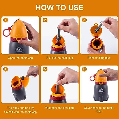 DIJIAMEIYA Portable Potty for Kids – Leak-Proof Rocket Travel Urinal for Boys & Girls, Lightweight Road Trip Essential for Car, Camping, Potty Training, Easy-Clean Reusable Pot(Vitality Orange) - Thumbnail 6