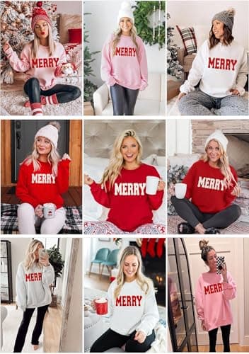 LETSEE Christmas Sweatshirts for Women 2025 Cute Merry Sequin Graphic Oversized Fleece Holiday Pullover Tops Xmas Gifts, Grey, Medium - Thumbnail 4