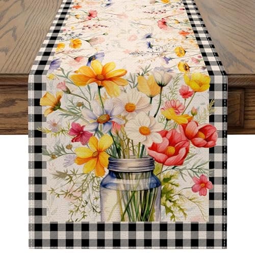 Cusugbaso Spring Table Runner 13x72 inch, Floral Spring Decor for Table, Party, Home - Flower Vase Farmhouse Floral Decroations - Image 1
