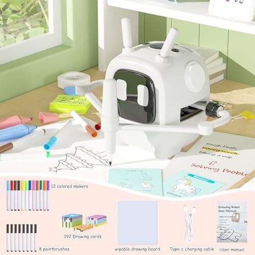 Drawing Robot for Kids with 192 Cards, Smart Robot Drawing Machine Toys for 3+ Year Old Boys and Girls, Interactive Painting Learning and Educational Toy Perfect for Birthday Chirstmas Party, White - Thumbnail 6