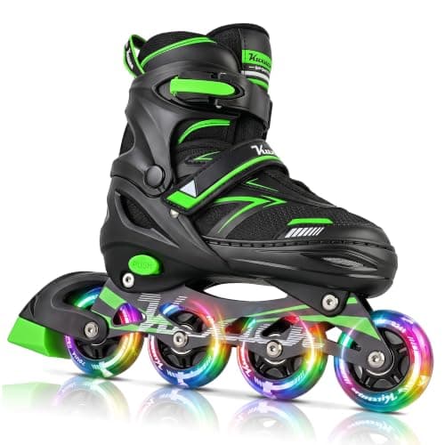 Kuxuan Adjustable Illuminating Inline Skates for Kids Ages 5-8 8-12, Fun Beginner Roller Skates Blades with Full Light Up Wheels, Outdoor Skates for Boys Girls Youth Adult