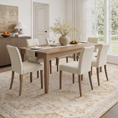 tchdio 5x7 Area Rugs for Living Room, Vintage Non Slip Washable Rug, Soft Low Pile Neutral Area Rug Large Floor Indoor Carpet for Bedroom, Dining Room, Office (Beige, 5'x7') - Thumbnail 6