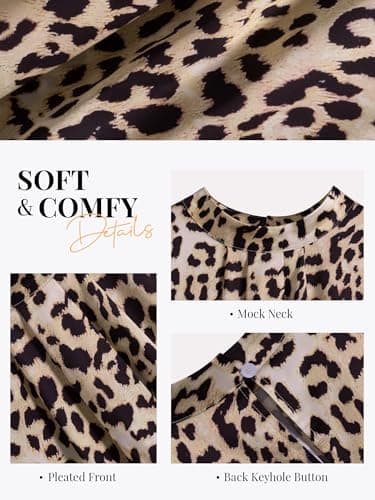 Funlingo Silk Blouse for Women Dressy Camisoles Satin Leopard Print Tops Summer Fashion Pleated Shirt Business Casual Outfits 2026 L - Thumbnail 6