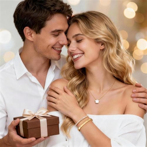 Gold Bracelets Necklace Jewelry Set - 3Pcs 18K Gold Plated Floral Bracelet,Waterproof Stainless Steel Bangles, Non-Tarnish Necklaces Daily Minimalist Trendy Jewelry,Valentines Birthday Gift for Women - Thumbnail 2