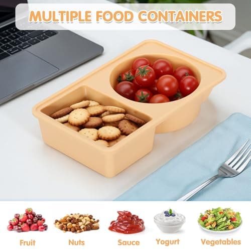 Dalycro Silicone Snack Containers with Lids – Reusable Snack Containers with Double Compartments for Adults Mini Silicone Food Box Perfect for Travel Lunch Gym (Khaki) - Thumbnail 4