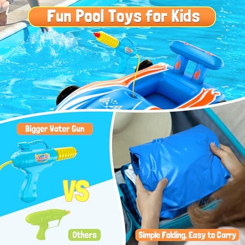 ZIZZ Pool Floats Kids Toys with Water Gun - Inflatable Ride-on Pool Toys for Kids Ages 4-8 Race Car Toddlers Pool Float Summer Outdoor Swimming Pool Toys Games for Boys Girls Fun Summer Water Toys - Thumbnail 3