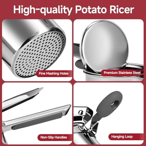 Potato Ricer for Mashed Potatoes-Stainless Steel 15oz Large Capacity,All Clad,Heavy Duty,Ergonomic Handle for Spaetzle,Oranges, Lemons, Pumpkins, Carrots, Avocados(GRAY) - Thumbnail 6