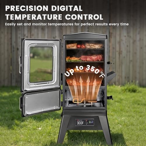 Digital Electric Smoker with Cover, LED Display Build in Meat Probe Large Capacity BBQ Smokers, 4 Racks Smoke More with 633 sq in Cooking Area - Thumbnail 4