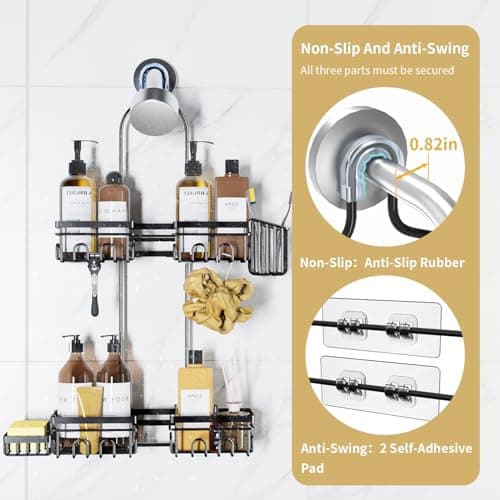 KEGII Shower Caddy Hanging for Handheld Showerheads, Rustproof Hanging Shower Organizer with Soap Dish, Toothbrush Holder and Hooks, Over Showerhead Caddy for Bathroom - Thumbnail 2